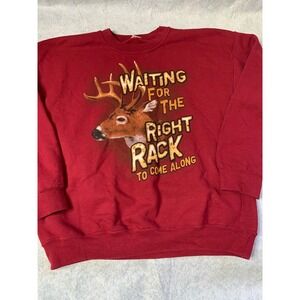 Mens L Red Deer Hunting Graphic Sweatshirt Waiting for the Right Rack funny‎